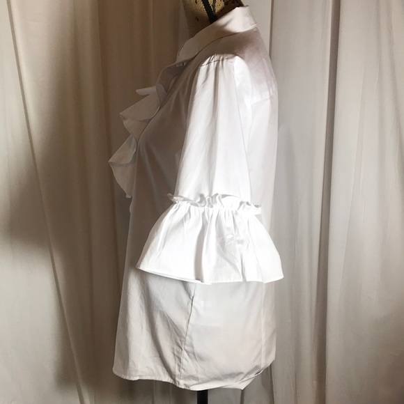🆕 Karl Lagerfeld White Ruffle Blouse Poet Pirate - Picture 2 of 7